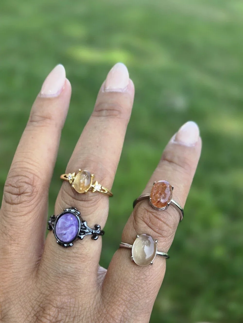 Natural Siberian Charoite Oval Shield Ring Silver